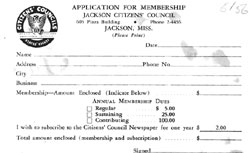 Application for memebership to the Jackson Citizens' Council