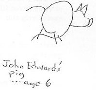 hand-drawn pig by John Edwards, age 6
